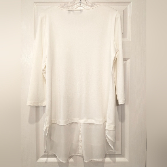 Nina Leonard White pullover layered flowy lightweight Blouse shirt size L office - Picture 2 of 8